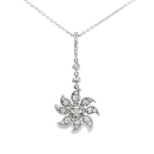 Floral Diamond Pendant Necklace - Image 2